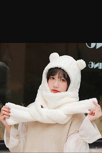 Kapüşonlu Peluş Bere Atkı Kadın Welsoft Polar Boyunluk Şalı Rüzgar Geçirmez Kulaklı Şapka ürün fotoğrafı