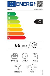 CGA242X1TR 9 kg 1200 Devir Çamaşır Makinesi Beyaz C Enerji Sınıf ürün fotoğrafı