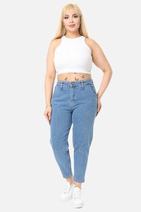 Mom Fit Jean Büyük Beden Yüksek Bel Carrot Kesim Dar Paça Pileli Esnek Kot Pantolon C600-kar-yıkama ürün fotoğrafı