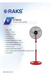 Sf 16 Eco Salınım Özellikli 5 Kanatlı Ayaklı Vantilatör Siyah 50w ürün fotoğrafı