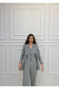 Çizgi Desenli Pantolon Ceket Yelek 3 lü Takım Elbise ürün fotoğrafı