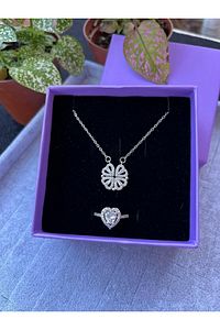 Çelik Kalpli Yonca Kolye Ve Ciddi Ilişki Yüzüğü Kalpli Kalpli Yüzük Pandora&ç Vip Set 14 Şubat ürün fotoğrafı