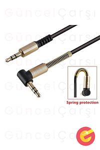 3.5 mm Yay Sarmal Uçlu Aux Kablosu 1 Metre, Ses Kablosu, 100 cm Dik Açılı Stereo Jak Kablosu ürün fotoğrafı