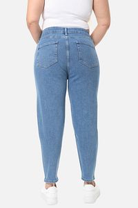 Mom Fit Jean Büyük Beden Yüksek Bel Carrot Kesim Dar Paça Pileli Esnek Kot Pantolon C600-kar-yıkama ürün fotoğrafı