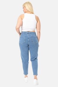 Mom Fit Jean Büyük Beden Yüksek Bel Carrot Kesim Dar Paça Pileli Esnek Kot Pantolon C600-kar-yıkama ürün fotoğrafı