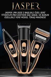 Jpr-2020 3 Başlıklı Özel Seri Titanyum Pro Edition Saç Sakal Burun Kılı Alma Tıraş Makinesi ürün fotoğrafı