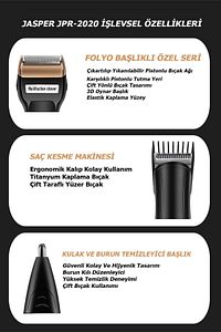 Jpr-2020 3 Başlıklı Özel Seri Titanyum Pro Edition Saç Sakal Burun Kılı Alma Tıraş Makinesi ürün fotoğrafı