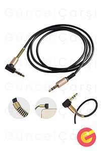 3.5 mm Yay Sarmal Uçlu Aux Kablosu 1 Metre, Ses Kablosu, 100 cm Dik Açılı Stereo Jak Kablosu ürün fotoğrafı