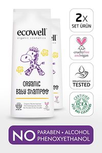 Bebek Saç & Vücut Şampuanı Set, Organik & Vegan Sertifikalı, Parabensiz Doğal Konak Önleyici 2x300ml ürün fotoğrafı