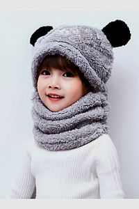 Panda Gri Çocuk Kapşonlu Peluş Bere Atkı Welsoft Boyunluk Rüzgar Geçirmez Kulaklı Şapka 2-3 Yaş ürün fotoğrafı