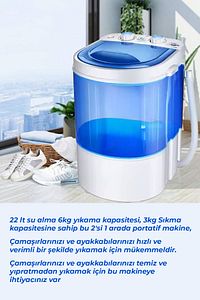 Taşınabilir 22 Litre 6 Kg Yıkama Kapasiteli Çamaşır Ve Ayakkabı Yıkama Makinesi ürün fotoğrafı