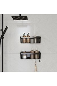 Banyor Yapışkanlı Banyo Rafı, 2'li Banyo Düzenleyici, Duş Rafı Organizer Şampuanlık, Plastik ürün fotoğrafı
