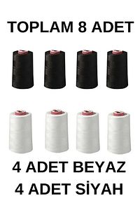 Overlok Ipliği Ev Tipi (4 AD. BEYAZ 4 AD. SİYAH) ürün fotoğrafı