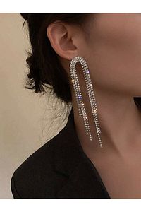 Taşlı Püsküllü Sallantılı Abiye Küpe ürün fotoğrafı