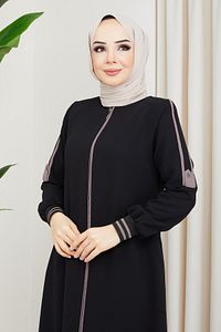 Biye Detaylı Siyah Ferace ürün fotoğrafı