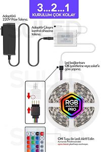 Şerit Led 5 Metre Animasyonlu Tak Çalıştır Kumandalı Trafolu Rgb Şerit Işık Aydınlatma Parti Led ürün fotoğrafı