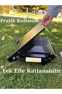Pratik Katlanır Mangal Krom Izgaralı Kolay Katlanabilir Mangal Koruma Kılıflı Dayanıklı Mangal ürün fotoğrafı