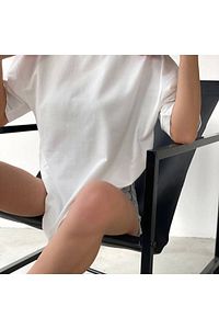 Unisex Kalın Kumaştan Pamuk Beyaz Bisiklet Yaka Oversize Boyfriend T-shirt ürün fotoğrafı