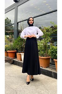 Piliseli Kloş Kalıp,(S-M-L-XL---36-48 BEDEN ARALIĞINDA),siyah Skuba Krep Etek ürün fotoğrafı