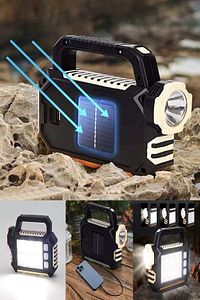 Yan Panelli Powerbank Özellikli 3 Modlu Solar Panelli Şarjlı Güneş Enerji Suya Dayanıklı Kamp Feneri ürün fotoğrafı