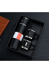 Paslanmaz Çelik Termos Siyah Renk 3 Bardaklı 500 ml Termos Seti Vakumlu Termos Set ürün fotoğrafı