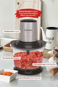 Prochopper 1.5 Lt Büyük Cam Hazneli 2 Kademe Ayarlı 4 Bıçaklı Inox Rondo Doğrayıcı Gm7277 ürün fotoğrafı
