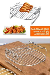 Airfryer Sıcak Hava Fritözü Pişirme Kabı Izgara Teli Şiş Pişirme Aparatları Aksesuar Seti ürün fotoğrafı