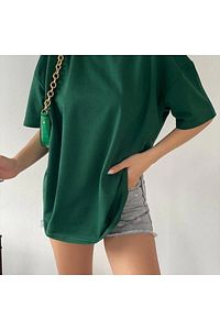 Unisex Yeşil Bisiklet Yaka Pamuk Oversize Boyfriend T-shirt ürün fotoğrafı