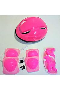 Kask Dizlik Dirseklik Eldiven Koruyucu Çocuk Set Pembe ürün fotoğrafı