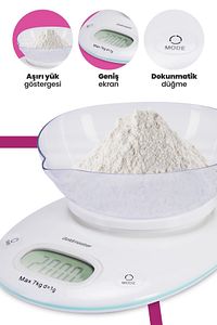 Ölçüm Geniş Led Ekranlı Dokunmatik Dijital Hassas 1gr-7kg Mutfak Tartısı Terazisi ürün fotoğrafı