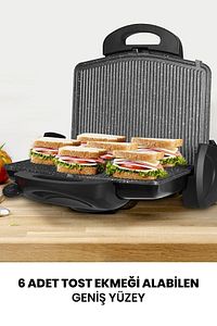 Trihot 3 In 1 Granit Çıkarılabilir Plakalı Waffle Izgara Tost Makinesi 6 Dilim Siyah ürün fotoğrafı