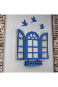 Balkon Dekorasyonu Duvar Süsü Dekoratif Ahşap 3mm Mdf Dekor Panjur Pencere Ev Hediyesi (60CM X 60CM) ürün fotoğrafı