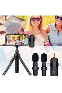 İkili Kablosuz Yaka Mikrofonu 3.5mm Aux iPhone Type-C PC Tablet Video Kayıt Vlog USB C ve Amfi ürün fotoğrafı