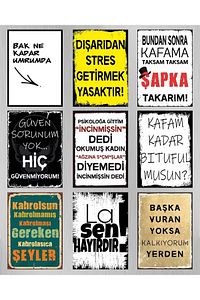 9 Parça Karışık Yazılı Ahşap Tablo Seti ürün fotoğrafı