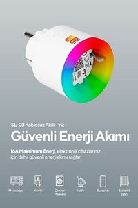 Sl-03 16a Akım Korumalı Akıllı Priz Rgb Işıklı 2.4 G Wifi Sarfiyat Ölçümleme Tuya Destekli ürün fotoğrafı