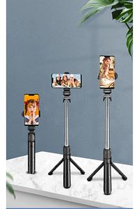 Siyah Kablosuz Kumandalı Telefon Selfie Çubuğu Ayaklı Tripod Bluetooth ürün fotoğrafı