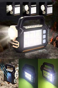 Yan Panelli Powerbank Özellikli 3 Modlu Solar Panelli Şarjlı Güneş Enerji Suya Dayanıklı Kamp Feneri ürün fotoğrafı