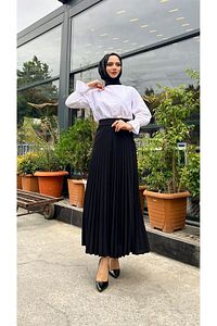 Piliseli Kloş Kalıp,(S-M-L-XL---36-48 BEDEN ARALIĞINDA),siyah Skuba Krep Etek ürün fotoğrafı