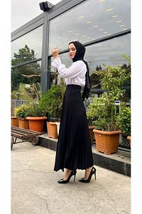 Piliseli Kloş Kalıp,(S-M-L-XL---36-48 BEDEN ARALIĞINDA),siyah Skuba Krep Etek ürün fotoğrafı