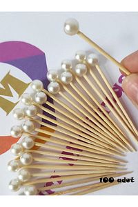 100 Adet Dekoratif Yuvarlak Inci Pasta Kürdanı 6 Cm - Inci 8 Mm - Nişan Söz Incili Kürdan ürün fotoğrafı