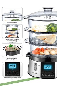 Cookfit Dijital Ekranlı 120 Dakika Zaman Ayarlı 10 Litre Dijital Buharlı Pişirici ürün fotoğrafı