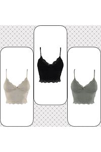3'lü Crop Takım Askılı Dantelli Pedli Büstiyer Bluz ürün fotoğrafı