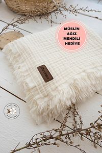 Ekru Müslin Püsküllü 4 Katlı Müslin 110x110cm ürün fotoğrafı