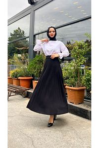 Piliseli Kloş Kalıp,(S-M-L-XL---36-48 BEDEN ARALIĞINDA),siyah Skuba Krep Etek ürün fotoğrafı