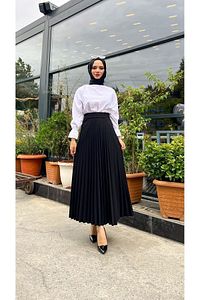 Piliseli Kloş Kalıp,(S-M-L-XL---36-48 BEDEN ARALIĞINDA),siyah Skuba Krep Etek ürün fotoğrafı