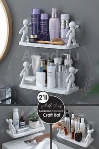 2 ADET Kendinden Yapışkanlı Craft Banyo Rafı Tarz Baharatlık Rafı Organizer Düzenleyici - 2 Adet ürün fotoğrafı
