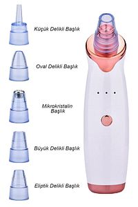 5 Başlıklı Cilt Temizleme Vakum Aleti Multifunctional Cleaning Instrument Kırmızı-beyaz Detay ürün fotoğrafı