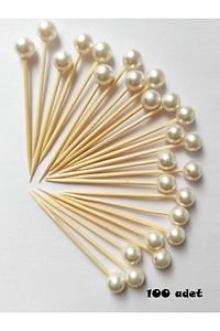 100 Adet Dekoratif Yuvarlak Inci Pasta Kürdanı 6 Cm - Inci 8 Mm - Nişan Söz Incili Kürdan ürün fotoğrafı