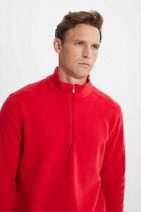Erkek Kırmızı Anti-pilling Tüylenme Yapmayan Standart Fit Dik Yaka Soğuk Geçirmez Polar Sweatshirt ürün fotoğrafı