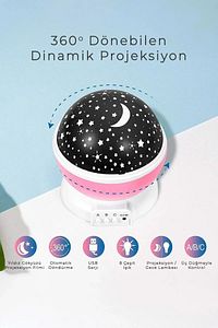 Gece Lambası Tavan Işıklı Yansıtan Dönen Yıldız Ay Projeksiyon Çocuk Ve Genç Odası Lamba Işık Küresi ürün fotoğrafı